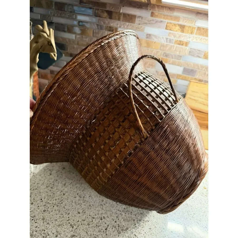 Large Handwoven Wicker Basket Planter | Boho Basket with Handles | 11” x 11”